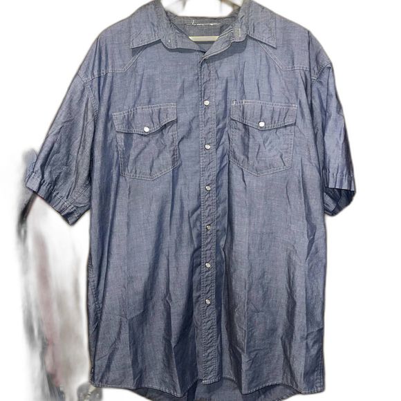 Wrangler Men's XXL Tall Vintage Blue Pearl Snap Western Rodeo Brushpopper Shirt - Picture 1 of 6